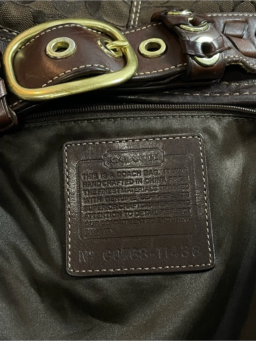 Vintage Coach Signature Monogram Brown Buckle Hobo Shoulder Bag Y2K